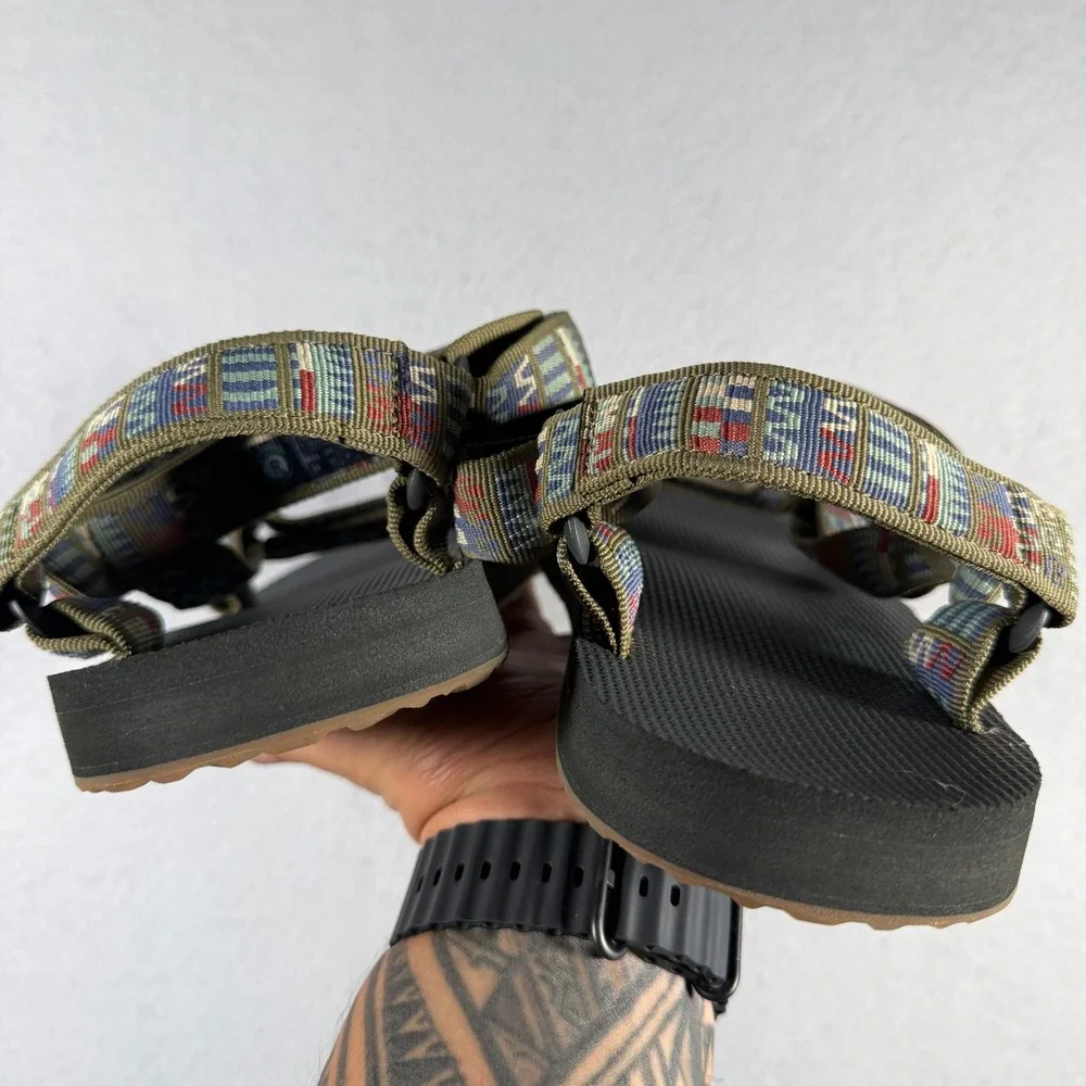 Teva Original Universal Mens Size 13 Sandals Olive Geometric 1004006